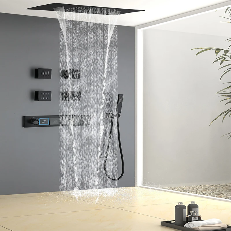 Homein Sanitary Ware, US Warehouse in Stock, Thermostatic Shower Set with Digital Display, Multi-function Bathroom Shower Set