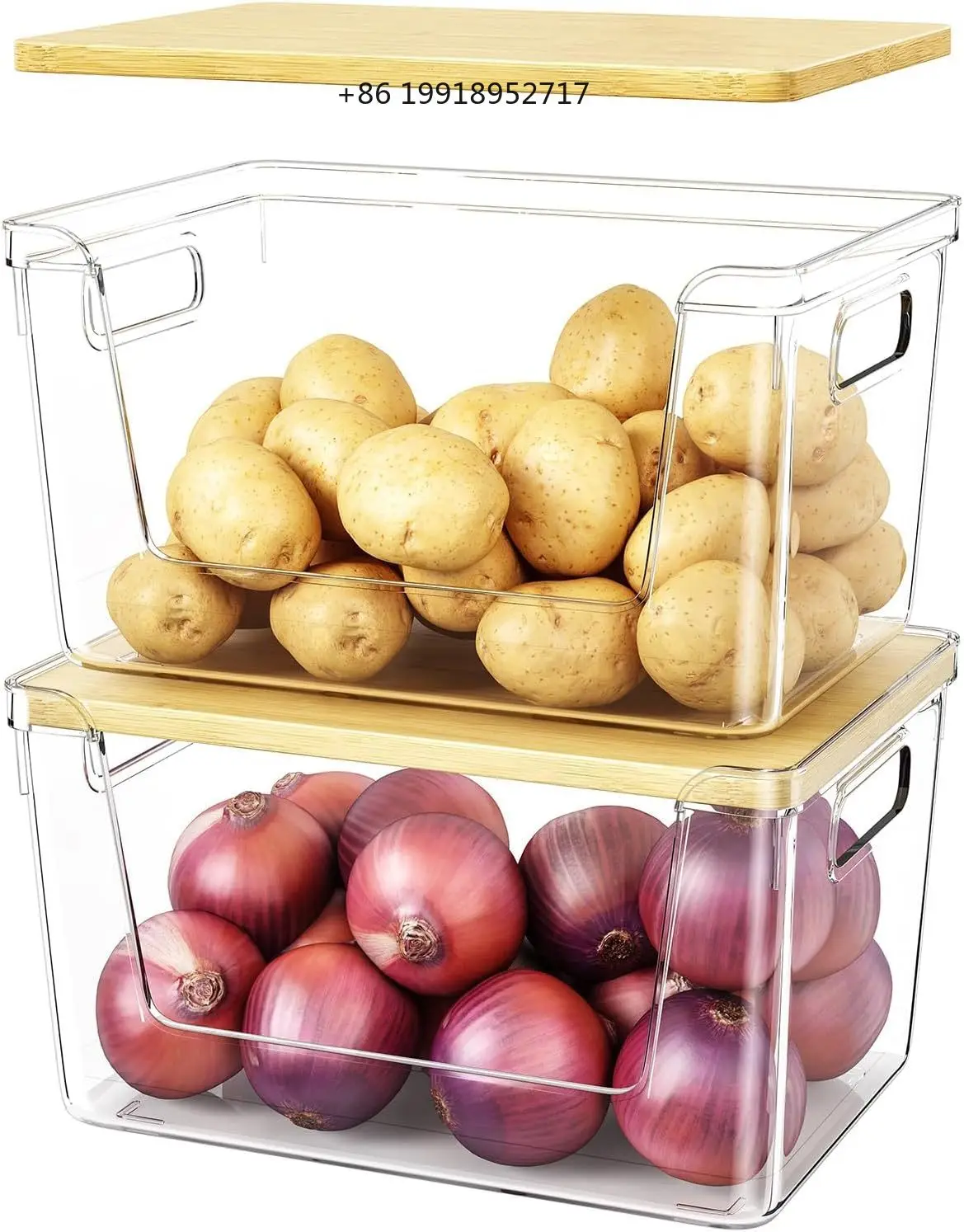 2 Set Pantry Organizer and Stackable Storage Kitchen,Sturdy and Durable Storage Basket for Potato, Clear Plastic Storage JJ386