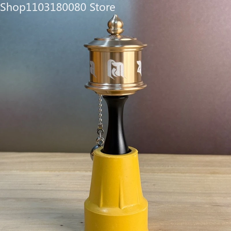 12.9cm Customized Microfilm Sutras Alloy Mini Hand Turn Prayer Wheel Decor