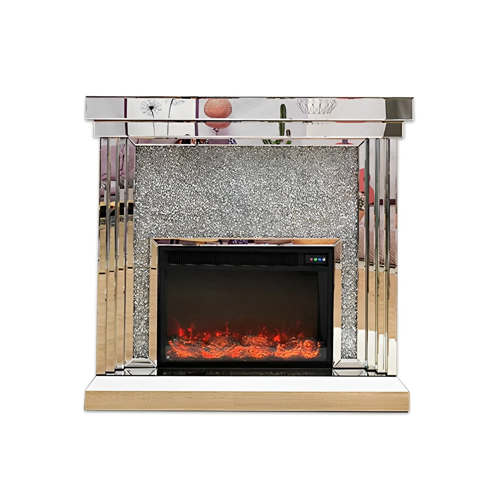 mirror European fireplace simulation heating stove broken drill indoor glass furniture home fireplace