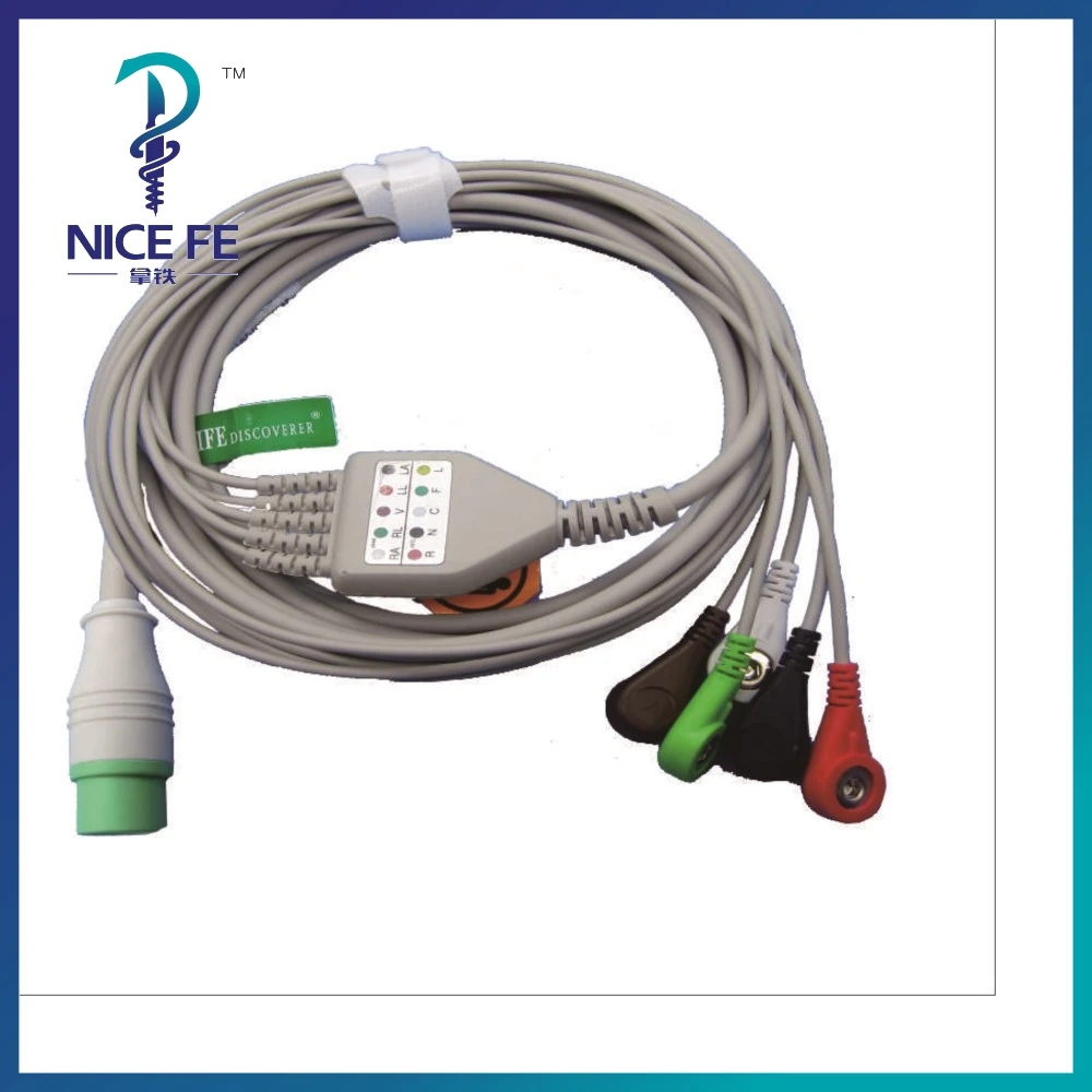 EC-229 One-piece ECG Patient Cable EKG cable IEC With 3leads 5leads Snap clip For ECG Electrocardiograph Monitor Fukuda 12pin