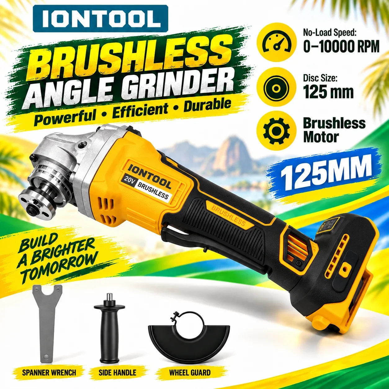 IONTOOL Yellow Cordless Angle Grinder 10000rpm For Metal Pipe Cutting and Steel Bar Cutting and Rebar Cutting and Bolt Cutting