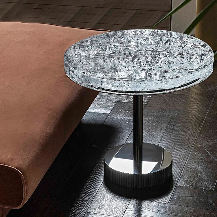 New Design Living Furniture Modern Platinum Diamond Marble Coffee Table Furniture Sofa Side Round Coffee Tables