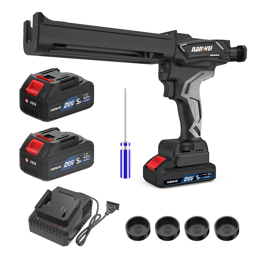 Aplicador de silicone 21V com 6 velocidades, pistola elétrica automática sem fio, dupla, de plástico, com cabo de alimentação.