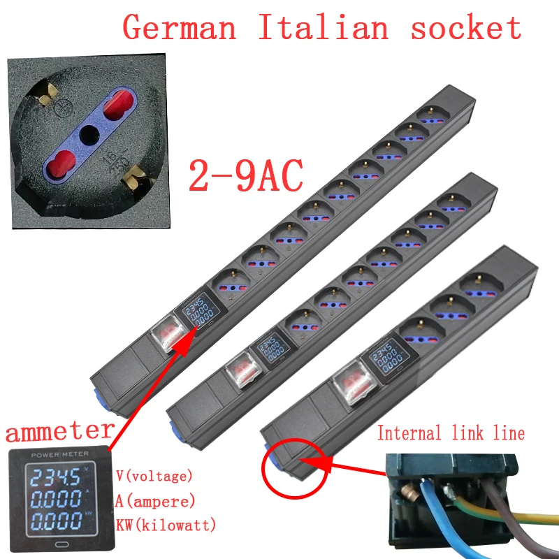 

PDU power strip with ammeter Schuko Powerlink output box, with power socket Germany Italy 2-9AC socket