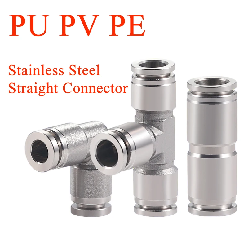 304 Stainless Steel Three-Vent Pipe Joint Elbow Straight-Through Pneumatic Quick Plug PV PU PE 4/6/8/10