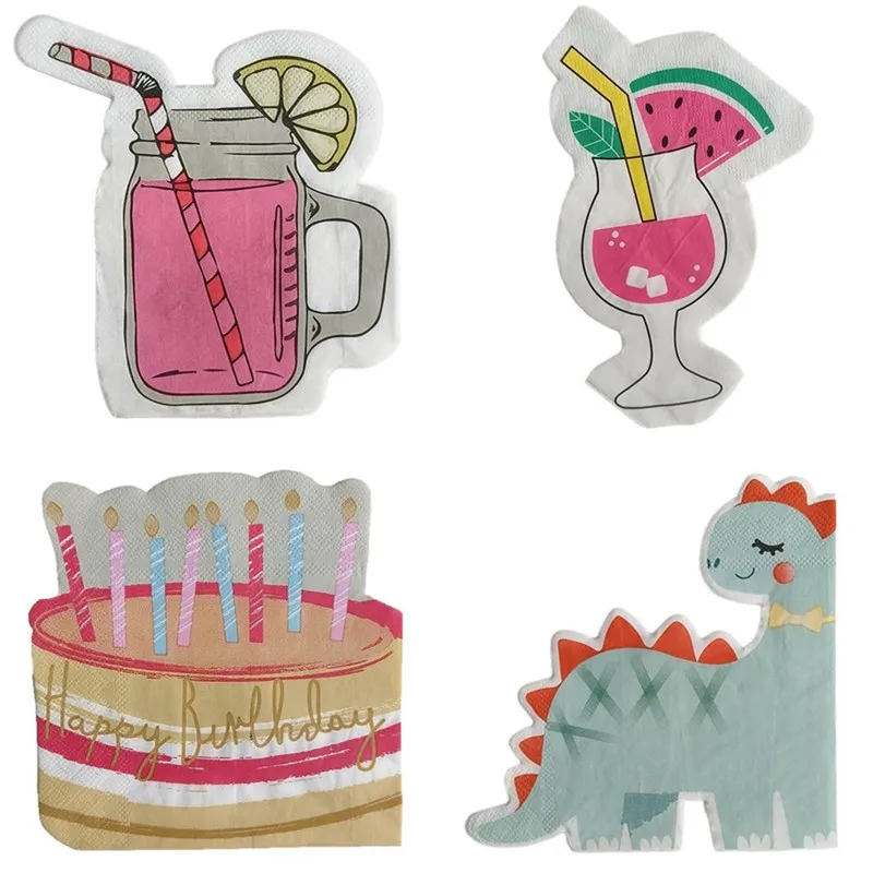 

20pcs/pack Creative Birthday Cake Lemon Beverage Shape Tissue Paper Towels Holiday Party Napkins Decorative