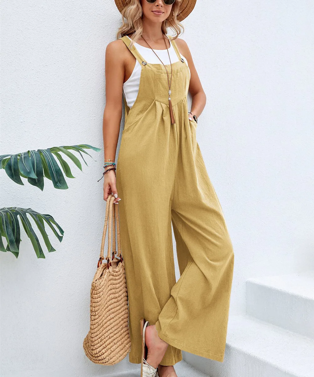 

Women Suspender Rompers Overalls 2022 Vintage Jumpsuits Playsuits Long Pockets Wide Leg Pants Combinaison Oversize