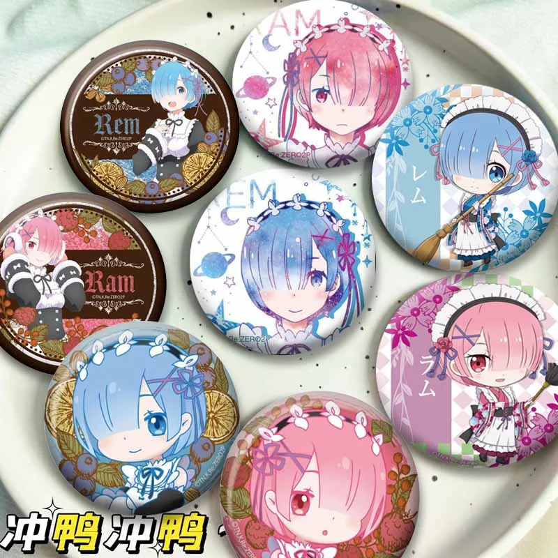 Cute Anime Rezero Ram X Rem Brooch Kawaii Cartoon Character Badge Snap Button Pins for Backpack Clothes Decoration Jewelry Gifts