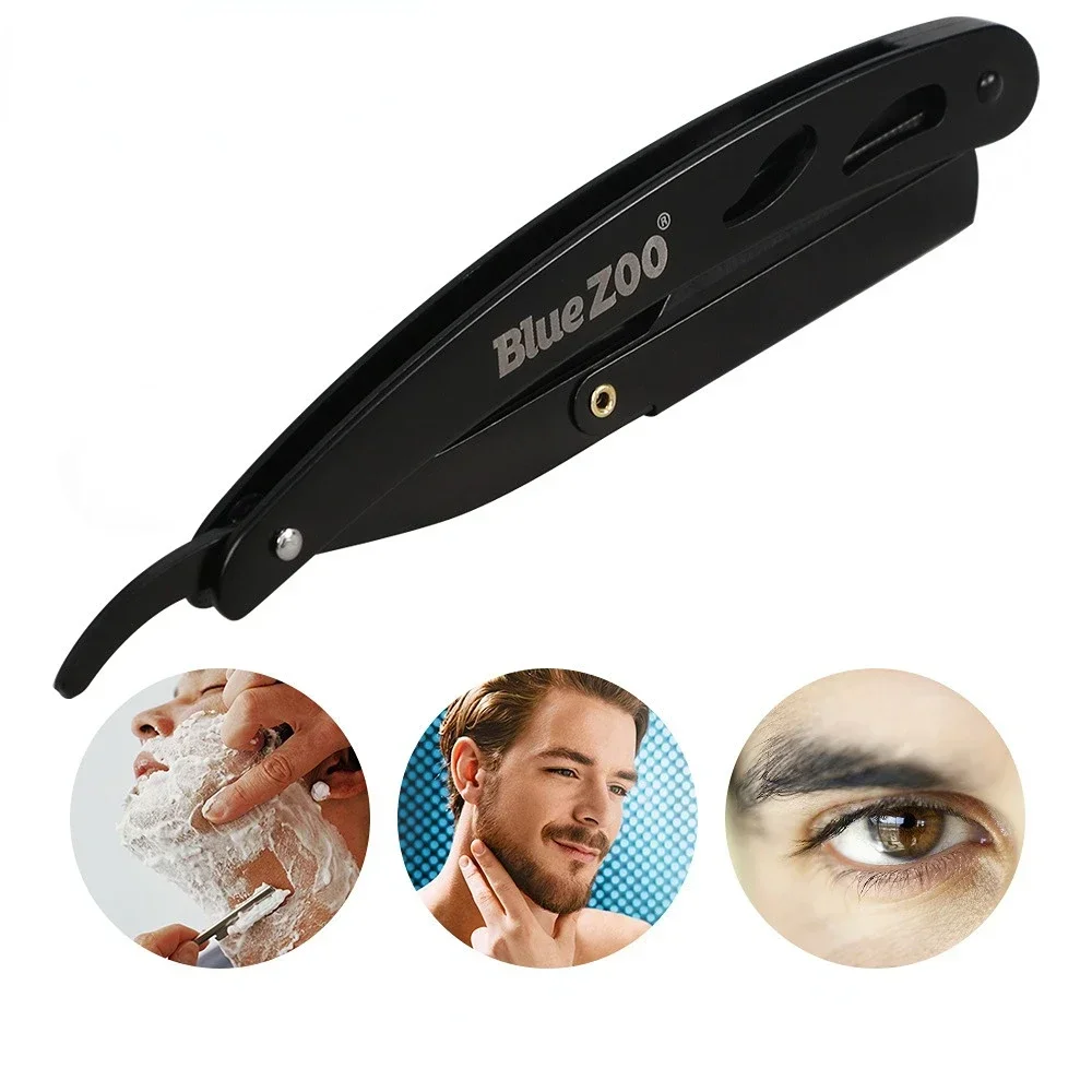 Stainless Steel Hair Shaving Cream, Manual Razor, Thin Knife and Blade, 10 Pieces, Dazzling Black