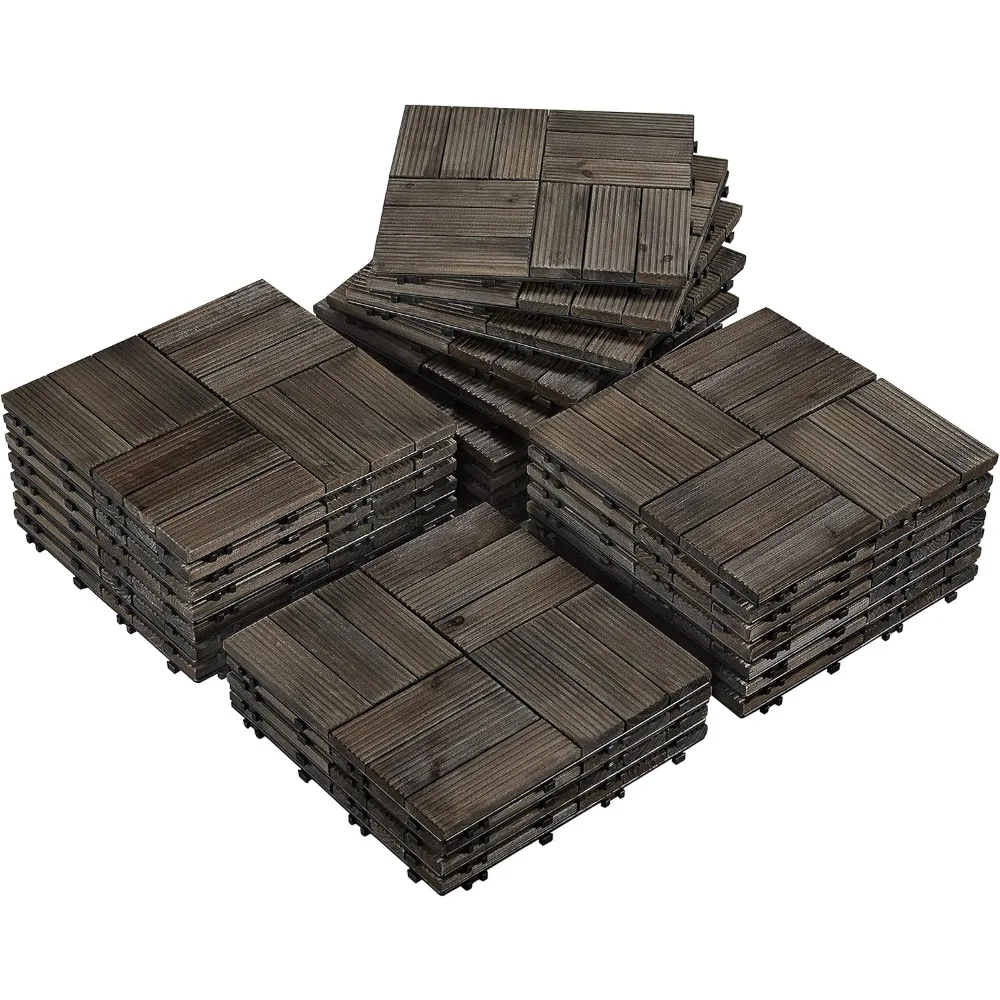 27 Pack Patio Tiles 12 x 12'' Decking Tiles for Balcony and Outdoor, Solid Wood Interlocking Flooring Tiles for Garden Poolside