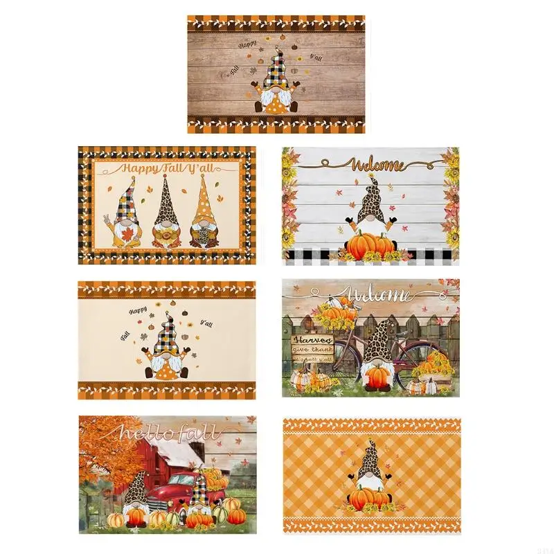 

34YA Set of 4 Kitchen Placemat Thanksgiving Tableware Mat Gnome Decorative Table Mats