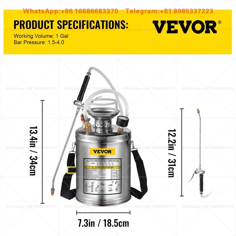 4-12L Hand Powered Stainless Steel Sprayer Pump Atomizer For Home Garden Ground Watering Cleaning Use