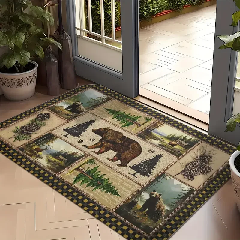 VIKAMA 1 STÜCK Tierthema Cool Forest Schwarzer Bär Bodenmatte Eingang Willkommen Fußmatte Nachttisch Balkon Korridor Dekoration Teppich