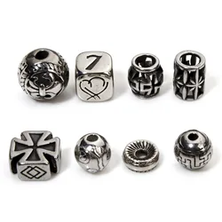 2pcs Stainless Steel Beads Antique Silver Color Carved Cross Heart Pattern Spacer Beads For DIY Jewelry Making Necklace Findings