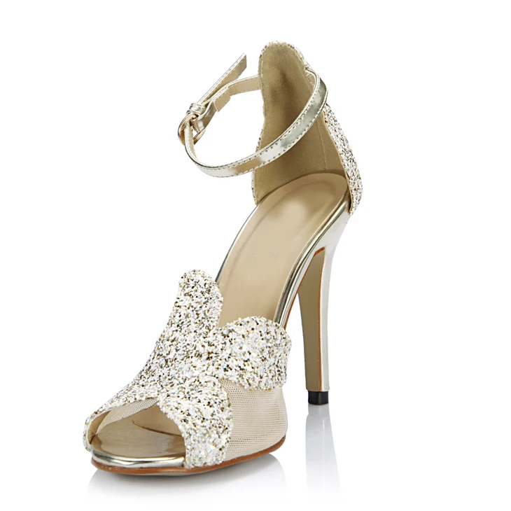

Sandals Women's High Heels Gold Sequins Lace Peep Toe Women's Stiletto Rubber Non-Slip Soles Sandals Wedding Party Show Wear