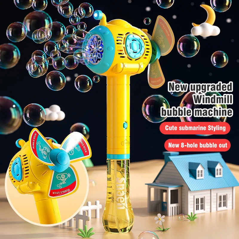 2 In 1 Bubble Guns Stick Handheld Windmill Blowing 8 Holes Submarine Bubble Machine Kids Toy Automatic Water Blower Bubbles Toys