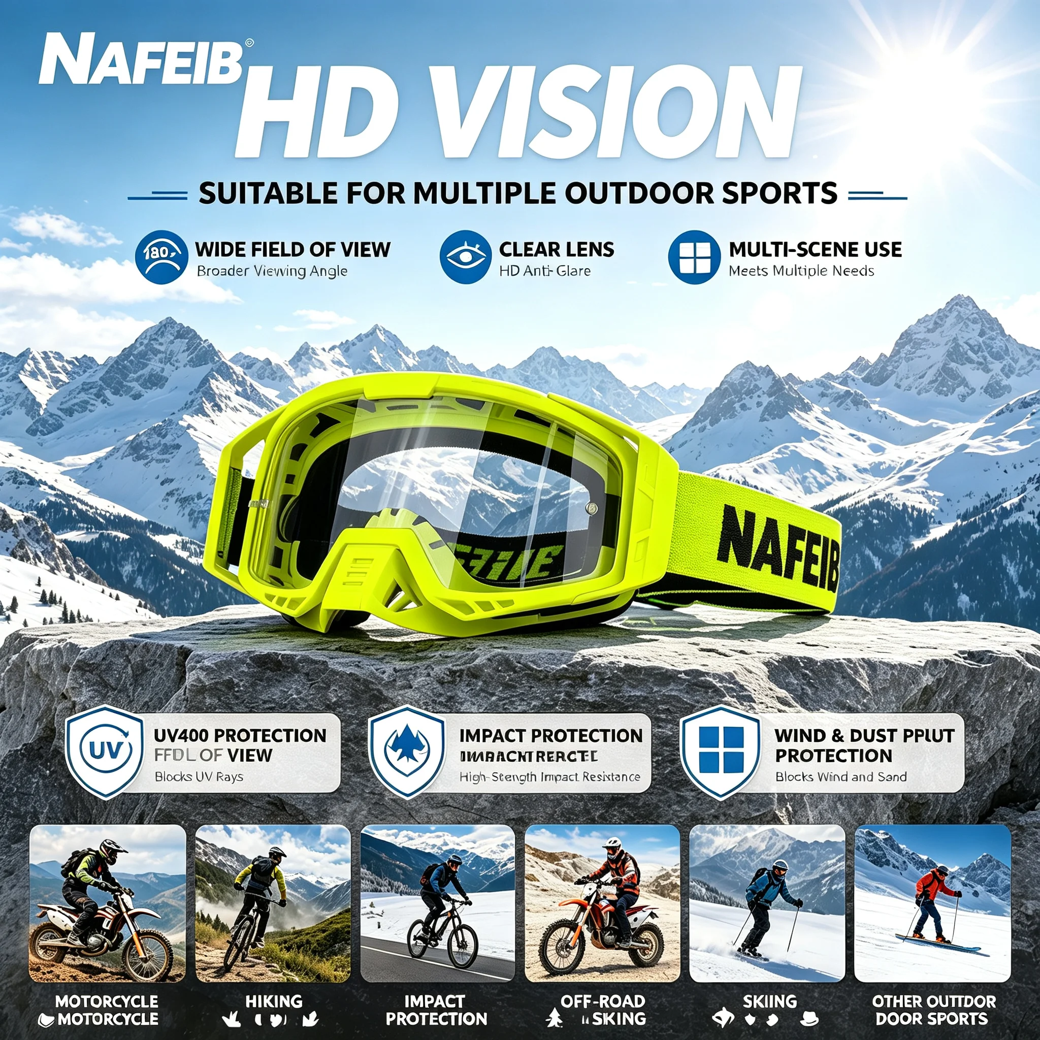 

HD Lens MX ATV Motocross Goggles Windproof Dustproof UV Protection Outdoor Sports Goggles for Off-Road Riding Skiing Cycling