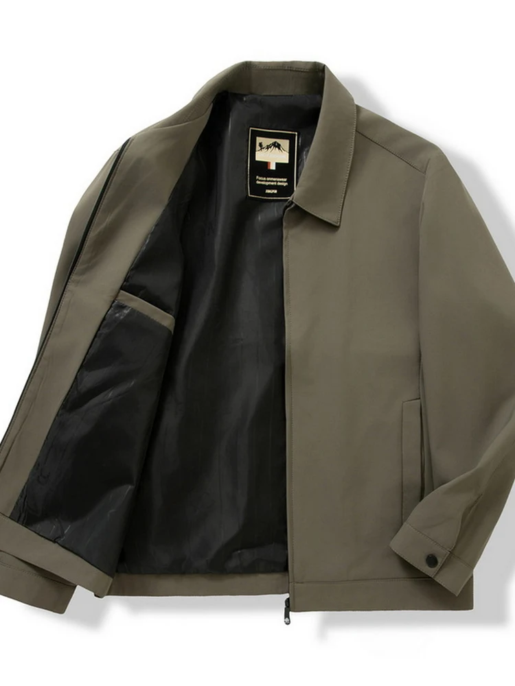 

Осень-зима, новинка, повседневное однотонное пальто для папы, мужское свободное пальто для деловых поездок на работу, повседневное пальто с лацканами, полиэфирное волокно, ветрозащитное