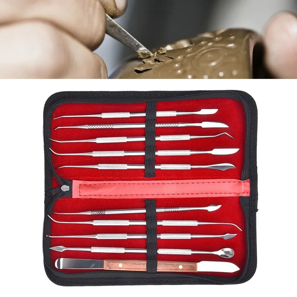 Stainless Steel Wax Carving Tool Set 10-Piece Set Double Ended Metal Sculpture Kit Portable With Case Jewelry Decoration Tools