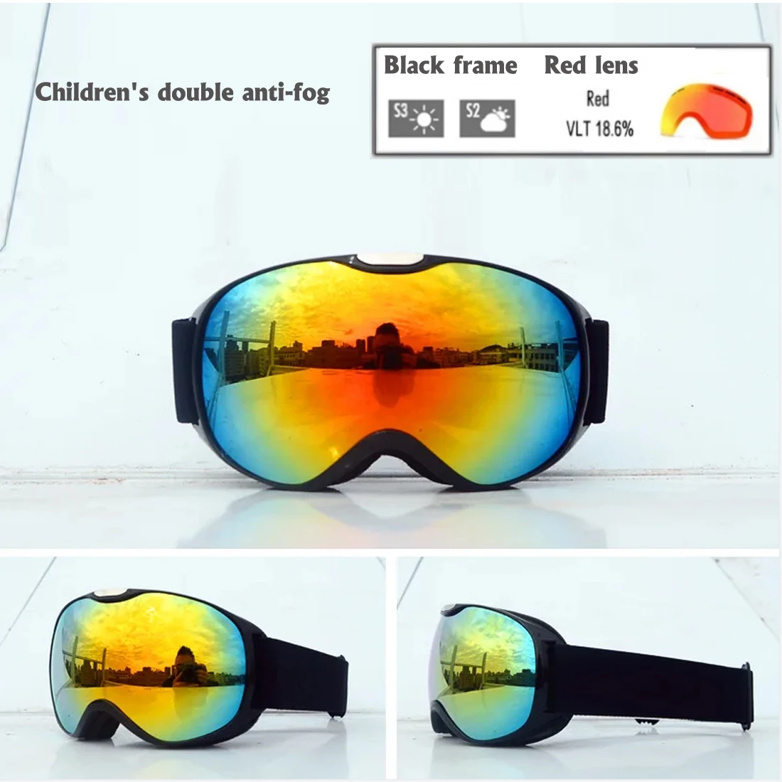 children\'s snow goggles, winter sports, ski goggles，UV protection, double-layer photochromic lenses