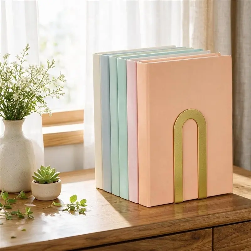 HOT!A72T Gold Metal Bookends(6 Pcs), U Shaped Heavy Duty Book Holders, Sturdy Decorative Book Stoppers, Space Saving Book Suppor