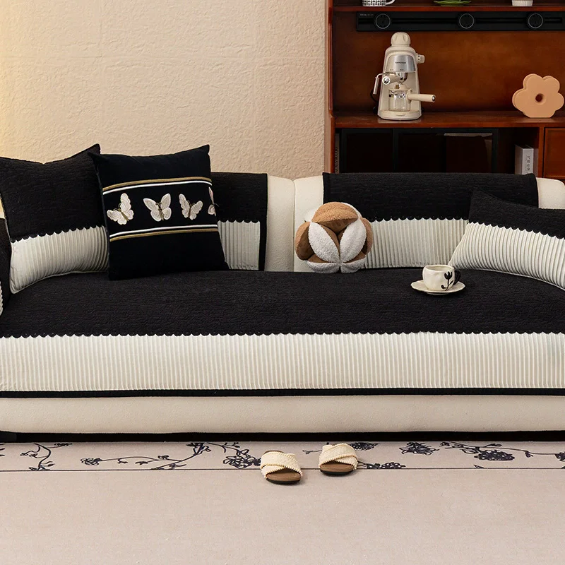 2025 New High Sense Solid Color Sofa Cushion Four Seasons Universal One-piece Straight-row Combination Sofa Cushion Cover Cloth