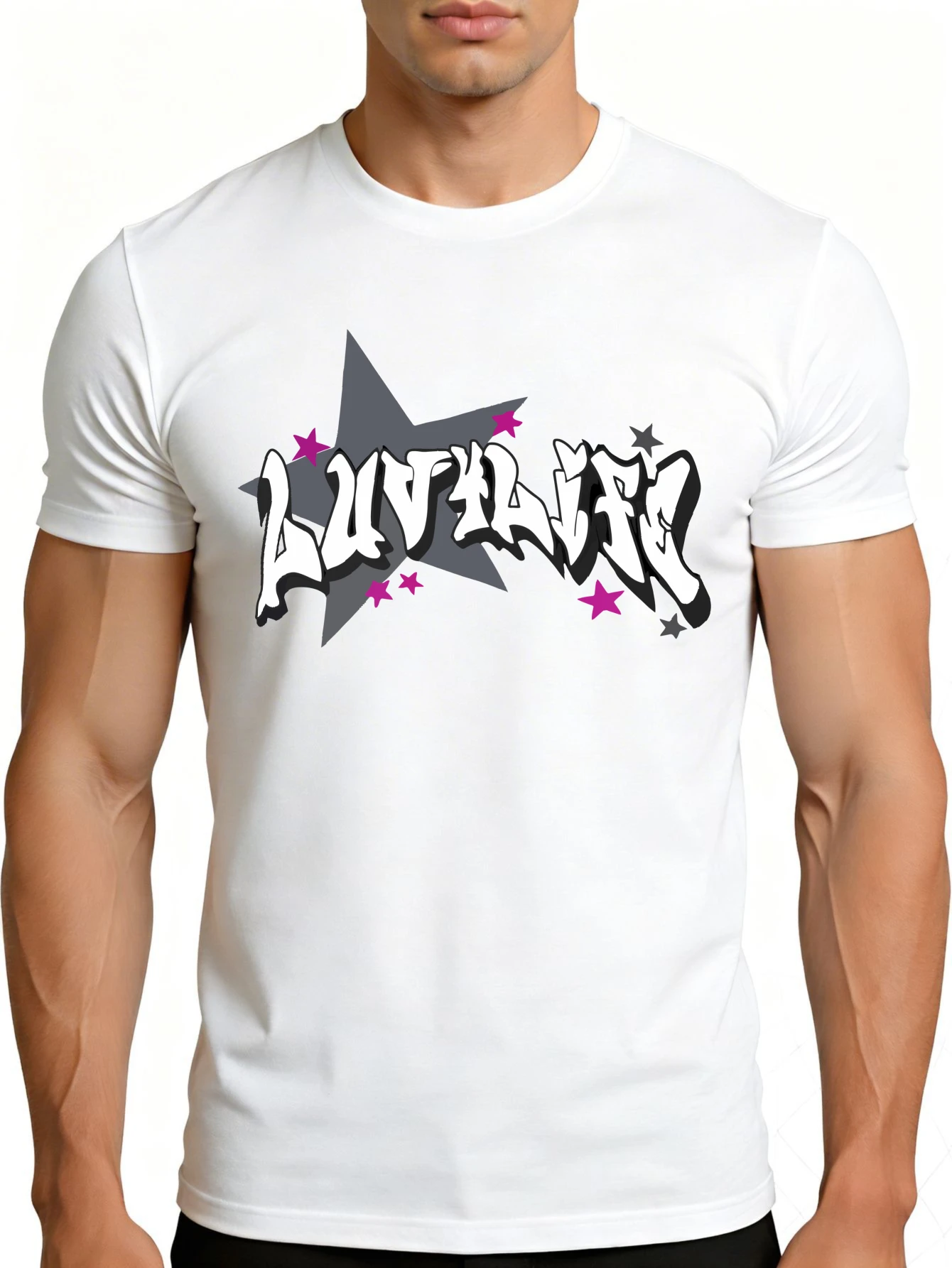 Men's Solid Pattern T-Shirt - Breathable, Soft, and Lightweight - Crazy Star Pink Graffiti Design - Vintage Fun Pattern Casual Short Sleeve Summer Top, Gift for Him