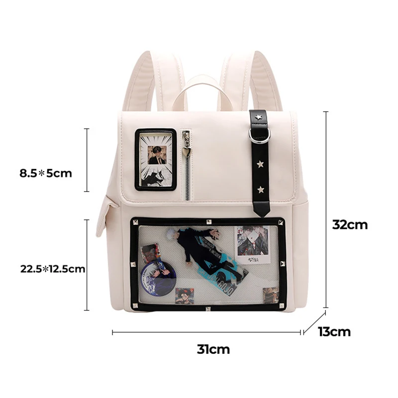 حقيبة ظهر يابانية Y2K Kawaii شفافة Itabag ذات سعة كبيرة من جلد البولي يوريثان حقيبة مدرسية للنساء والفتيات JK Fashion للاستخدام اليومي