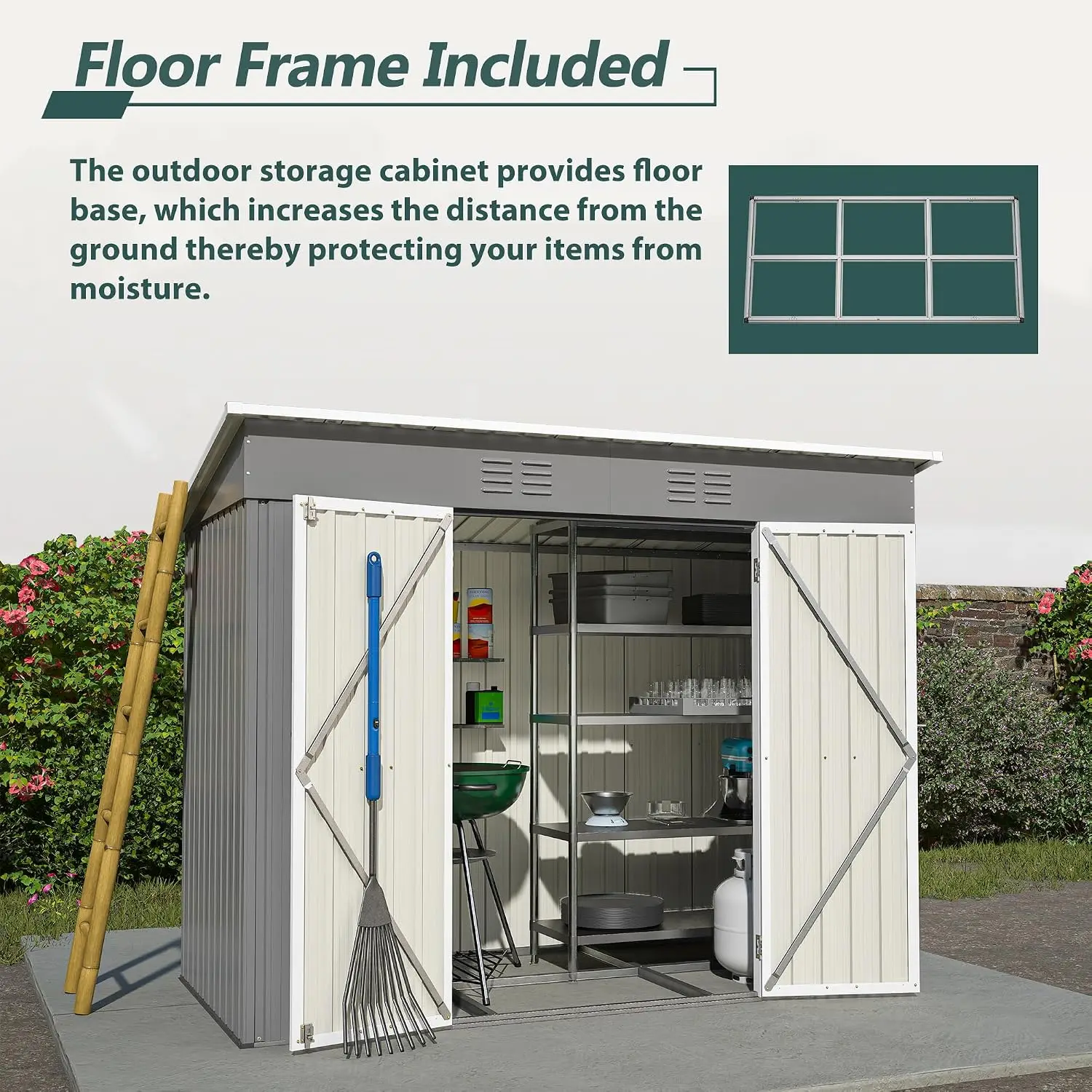 4'x8' Metal Storage Shed with Double Lockable Doors & Air Vent for Backyard Garden Patio Lawn, Customized image 3