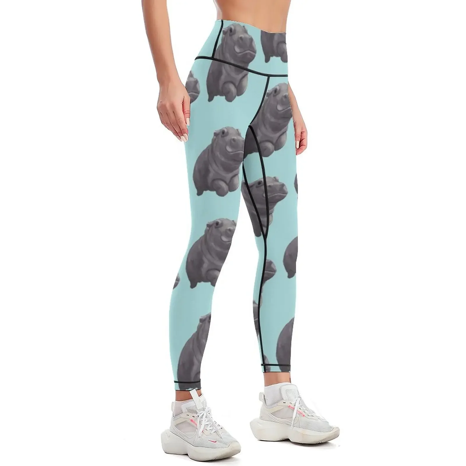 Cute Painted Baby Hippo Swimming - Digital Painting Leggings joggers for Women's trousers legging gym gym wear Womens Leggings