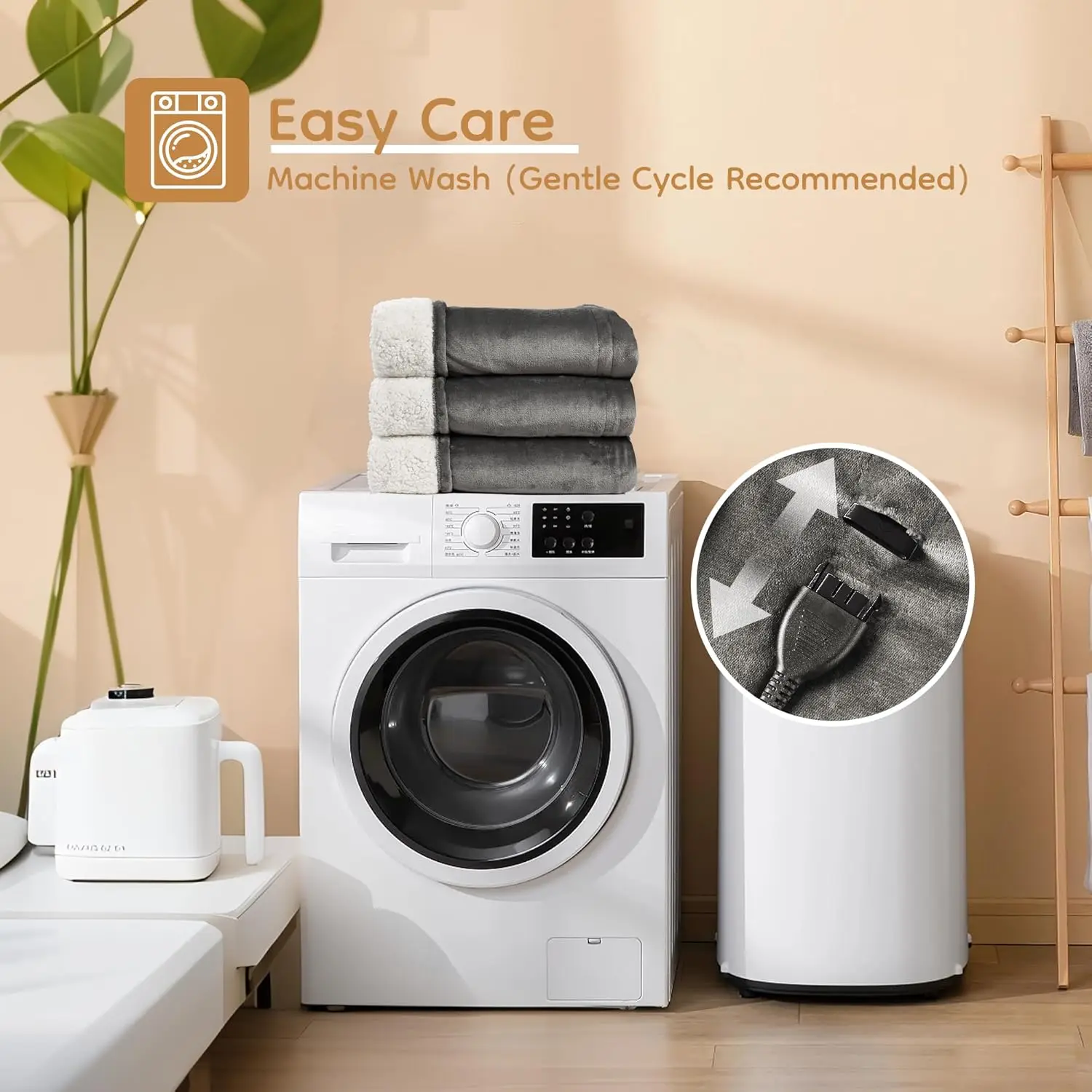 電気毛布 フルサイズ 72x84、ソフトフランネル、10段階の温度調節と自動オフ機能付き、通気性があり洗濯可能、ライトグレー