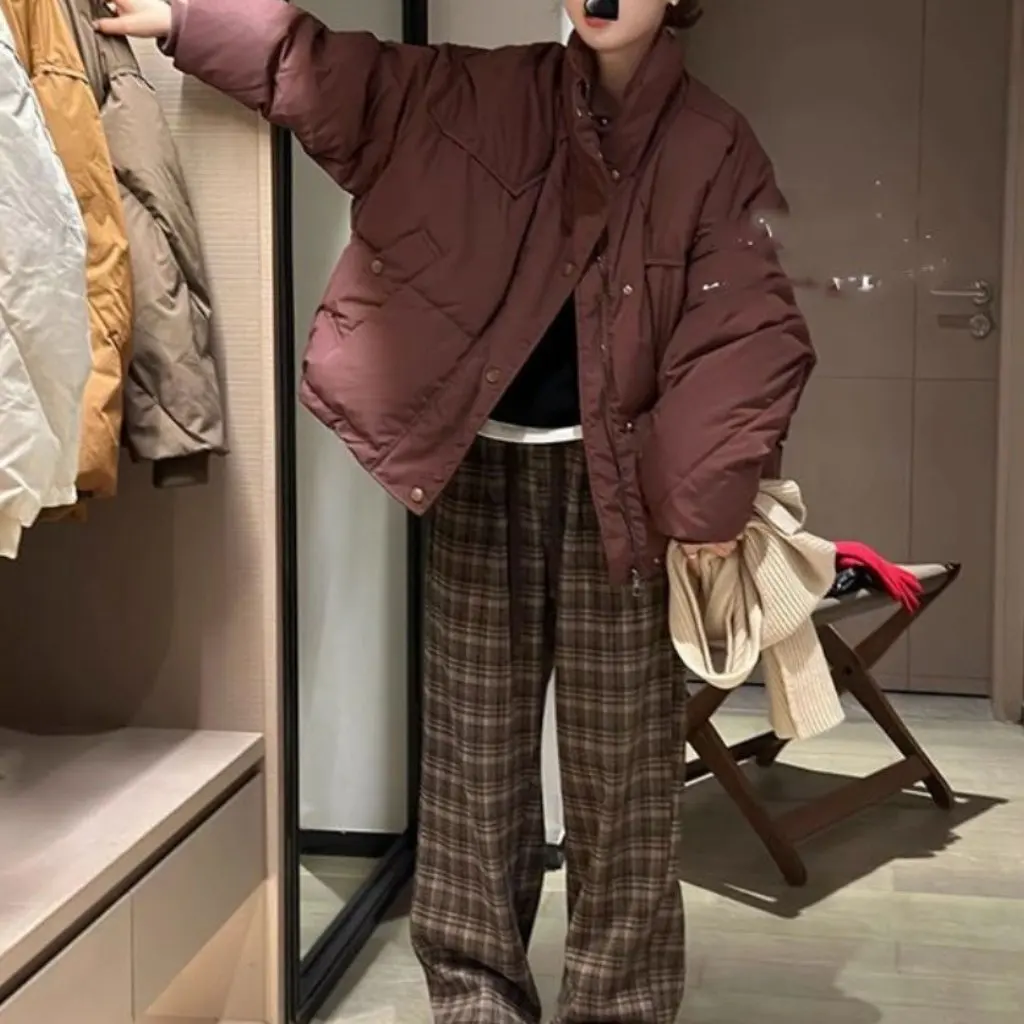 

Women's Korean Style Cotton Outwear Stand-Up Collar Splicing Design Loose Slimming Look Winter Fashion New Bread Style