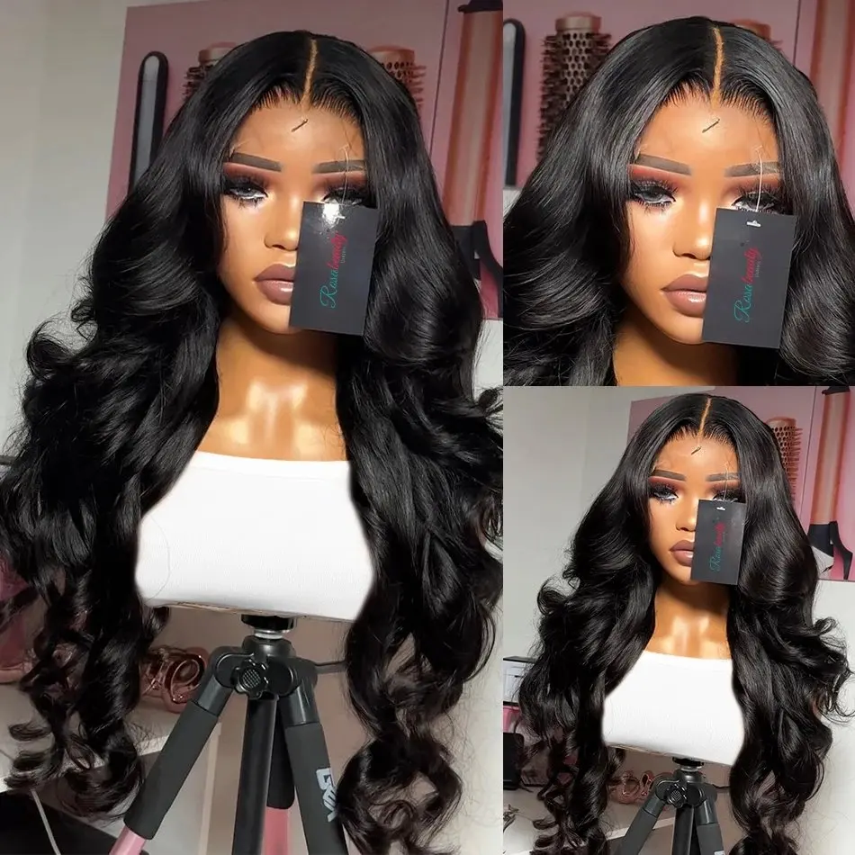 Rosabeauty Body Wave HD 13X6 Transparent Lace Frontal Wig 13X4 Front Human Hair Glueless Wig 250 Density Nature Color For Women