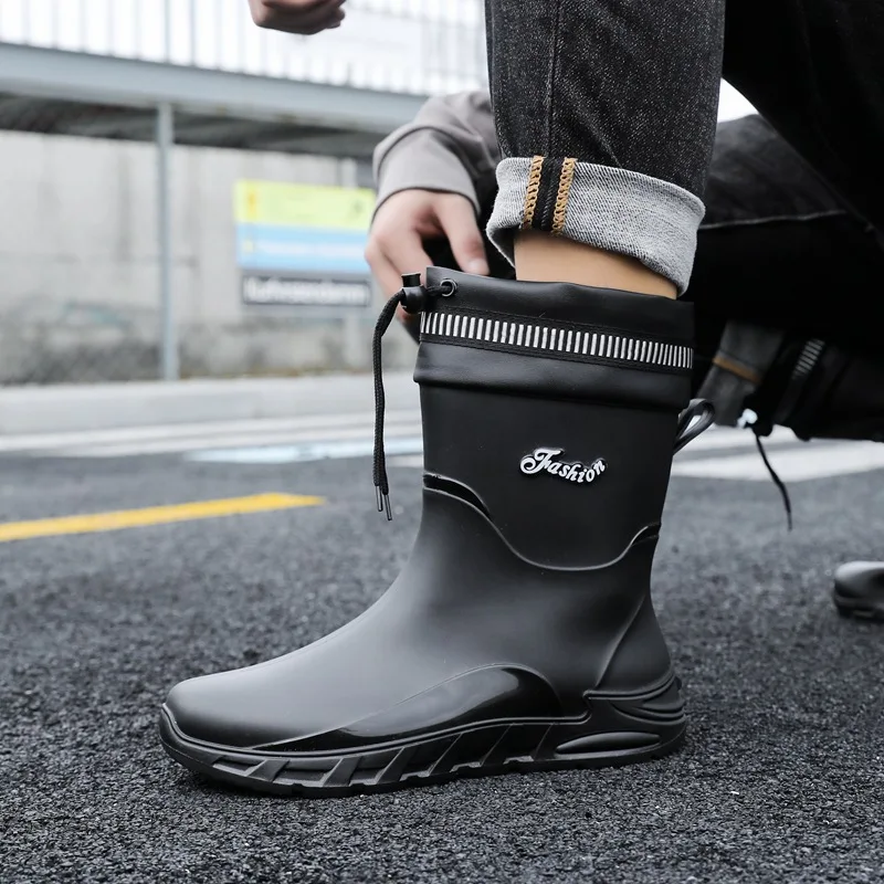 

Winter New Warm Rain Boots Men Thick-soled Velvet Waterproof Anti-slip Rubber Shoes Thickened Mid-tube Fixed Cotton Rain Boots