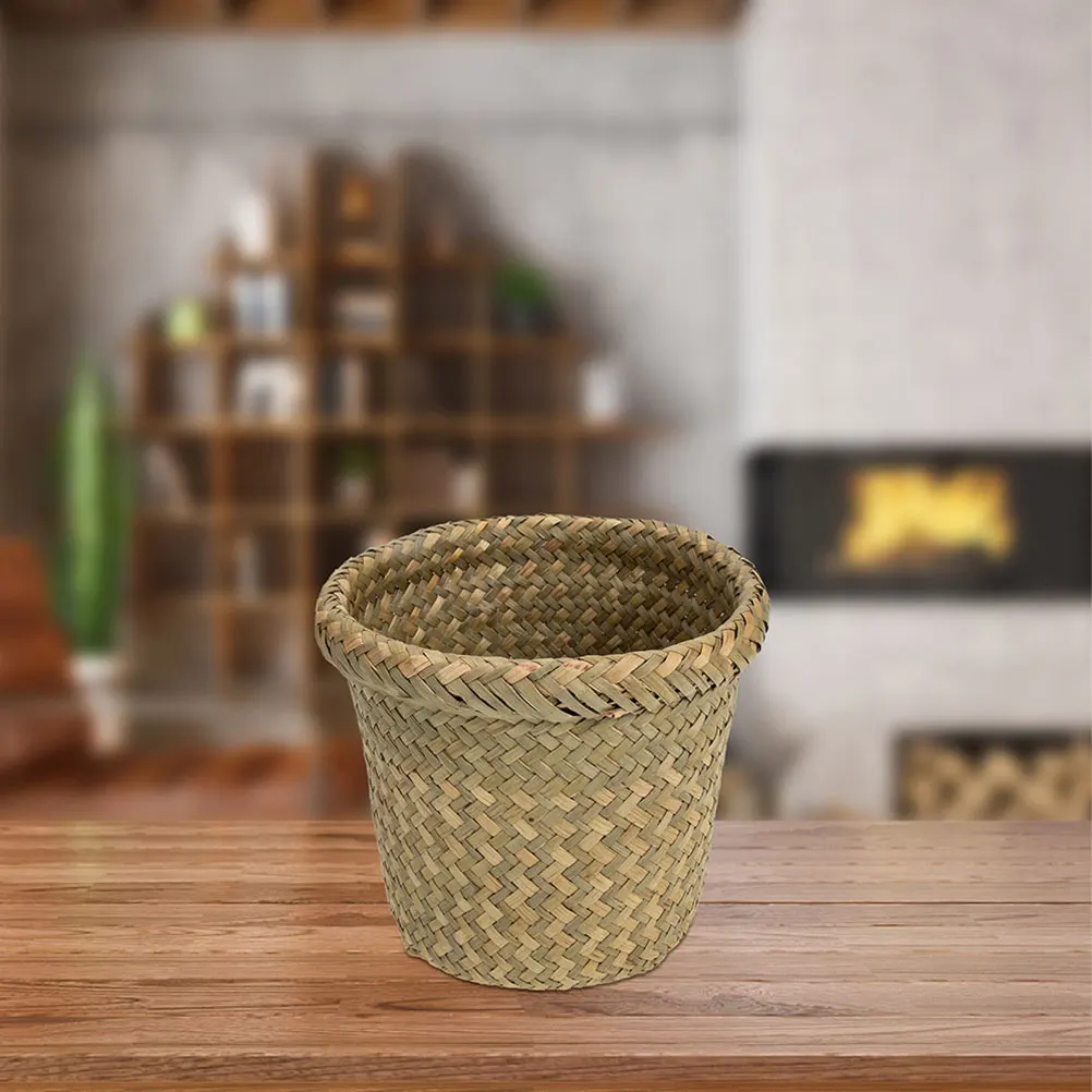 

Seagrass Woven Storage Basket Large Capacity Round Trash Can for Home Office Bathroom Kitchen Flower Pot Holder Rustic
