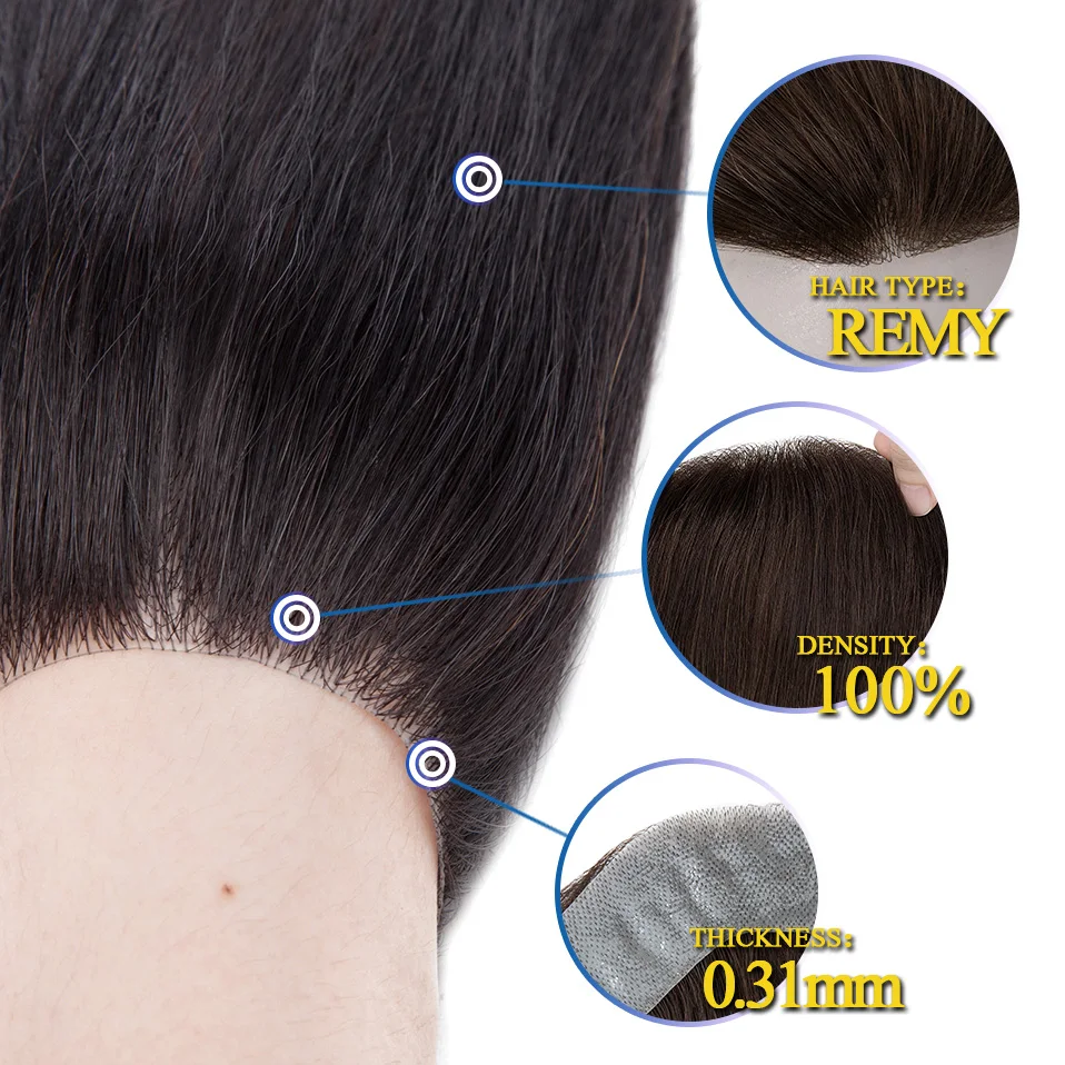 Rich Choices Forehead Men Toupee Thin Skin PU V Loop Front Hair Replacement Systems Human Hair Piece Natural Hairline  6 Inches