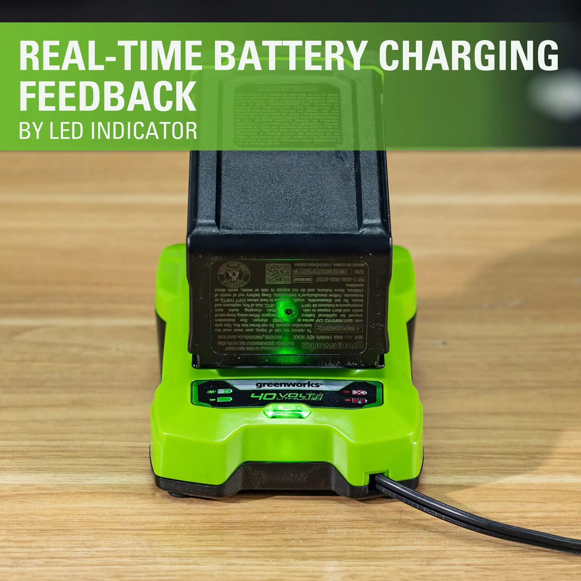 Greenworks 40V 2A Universal Battery Charger With EU Plug LED Indicator Compatible With All Greenworks 40V Batteries