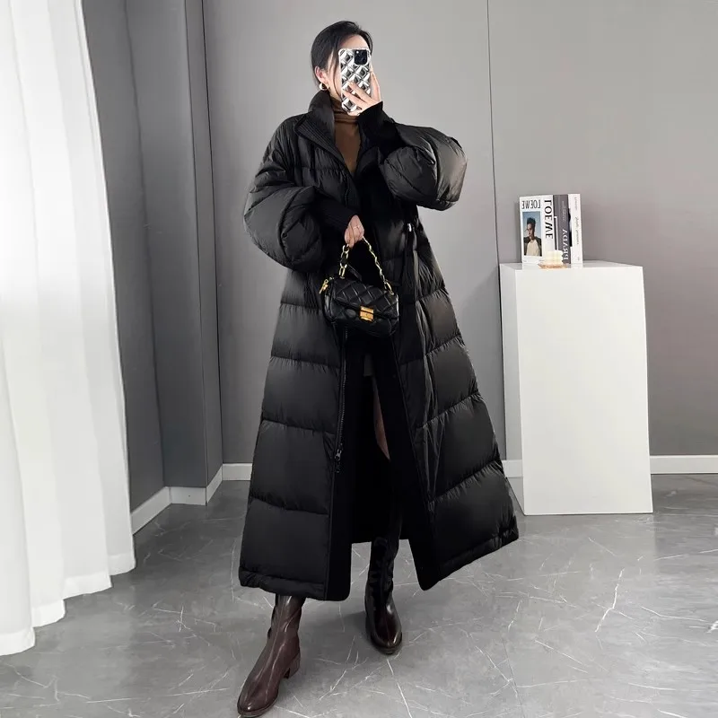 

Black Ultra tLong Down Jacket Women's 2023 Winter New Lantern sleeves Thicken 90%White duck down Coat Female Warm Parka Overcoat