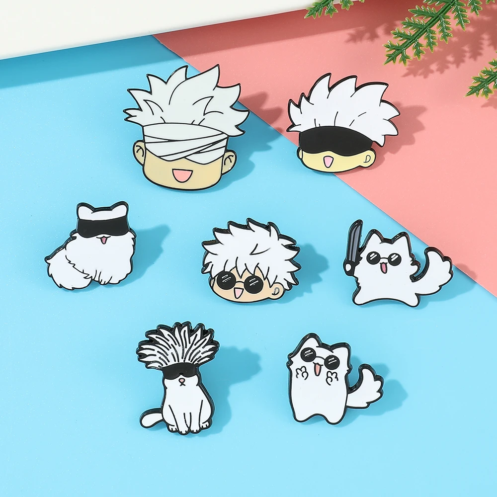 Jujutsu Kaisen Enamel Pin Cartoon Anime Brooches Animals Cat Custom Metal Hat Lapel Clothes Backpack Jewelry Friends Fans Gift view 2