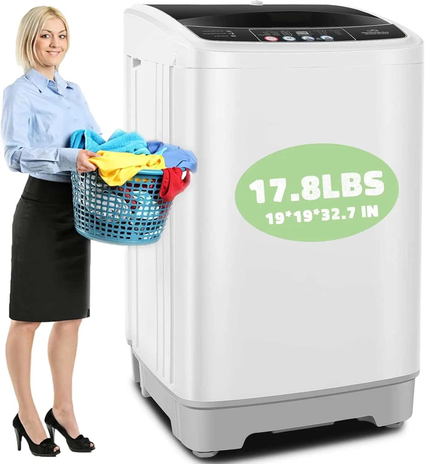 Washing Machine, 17.8Lbs Capacity Portable Washer with Drain Pump, 10 Wash Programs 8 Water Levels, 2.4 Cu.ft Full-automatic Com