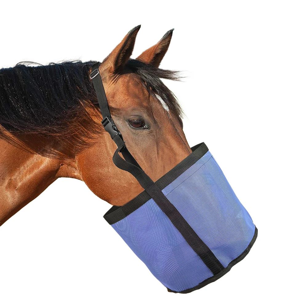 Horse Feed Bag With Waterproof Bottom Breathable Mesh Feed Bucket For Horse Feeding Supplies Muzzle Feed Bag 9.44 x 9.64in