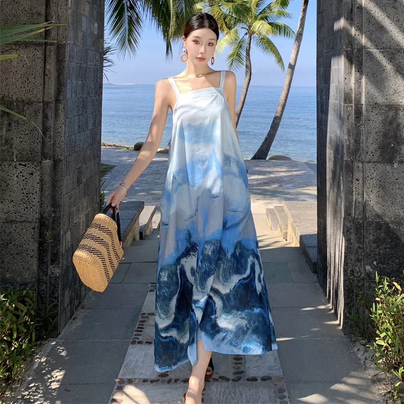 

New Strapless Summer Boho Beach Dresses 2024 Elegant Women's Print Chic Vacation Long Sundress Sweet Lolita Sexy Stylish Robe