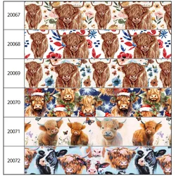 DHK 50yards Highland Cows Printed Grosgrain Ribbon Accessories Material Headwear Decoration DIY Sewing Craft S2279