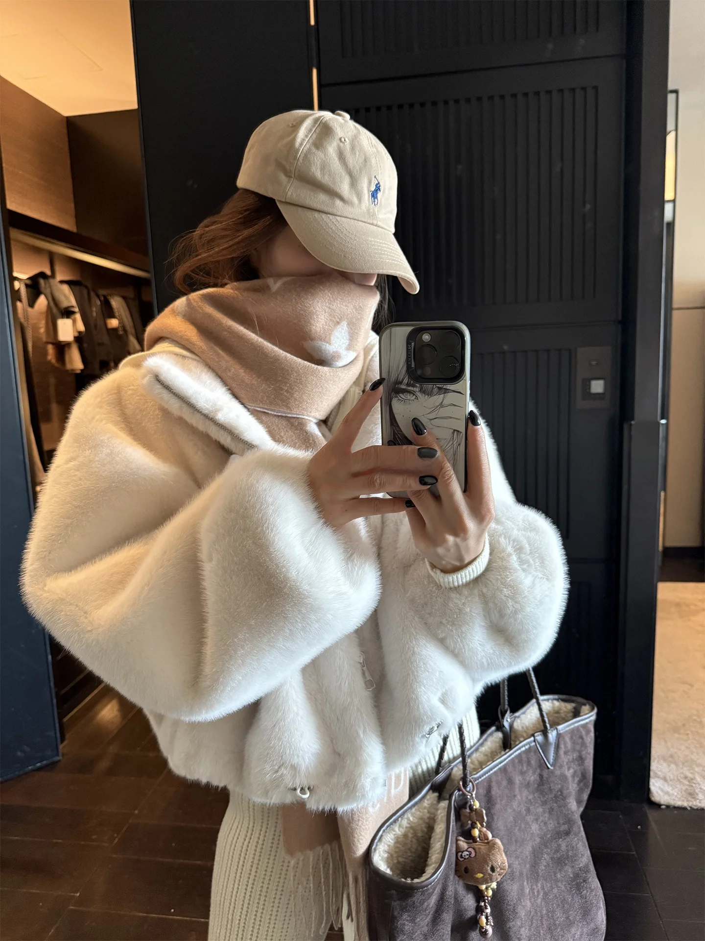 

YOLO OP Korean Sle ort Thiened Fur Jaet Women's Autumn Winter Warmth Leather And Fur Inteated Outerwear