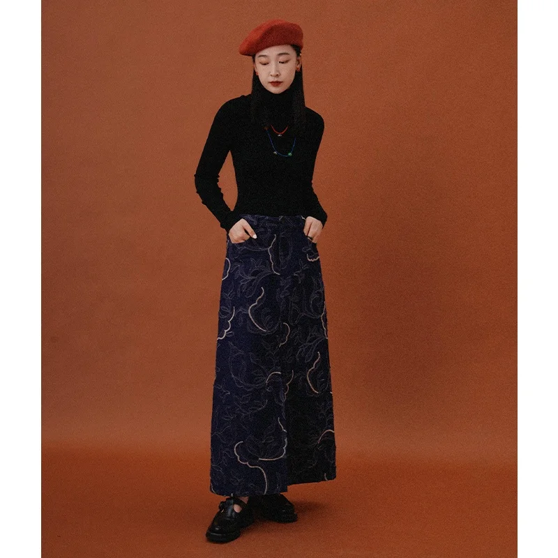 

Джинсовая юбка в стиле пэчворк из чистого хлопка, А-силуэт, универсальная, с цветочной вышивкой, средней посадки, длинная, для женщин 25-29 лет