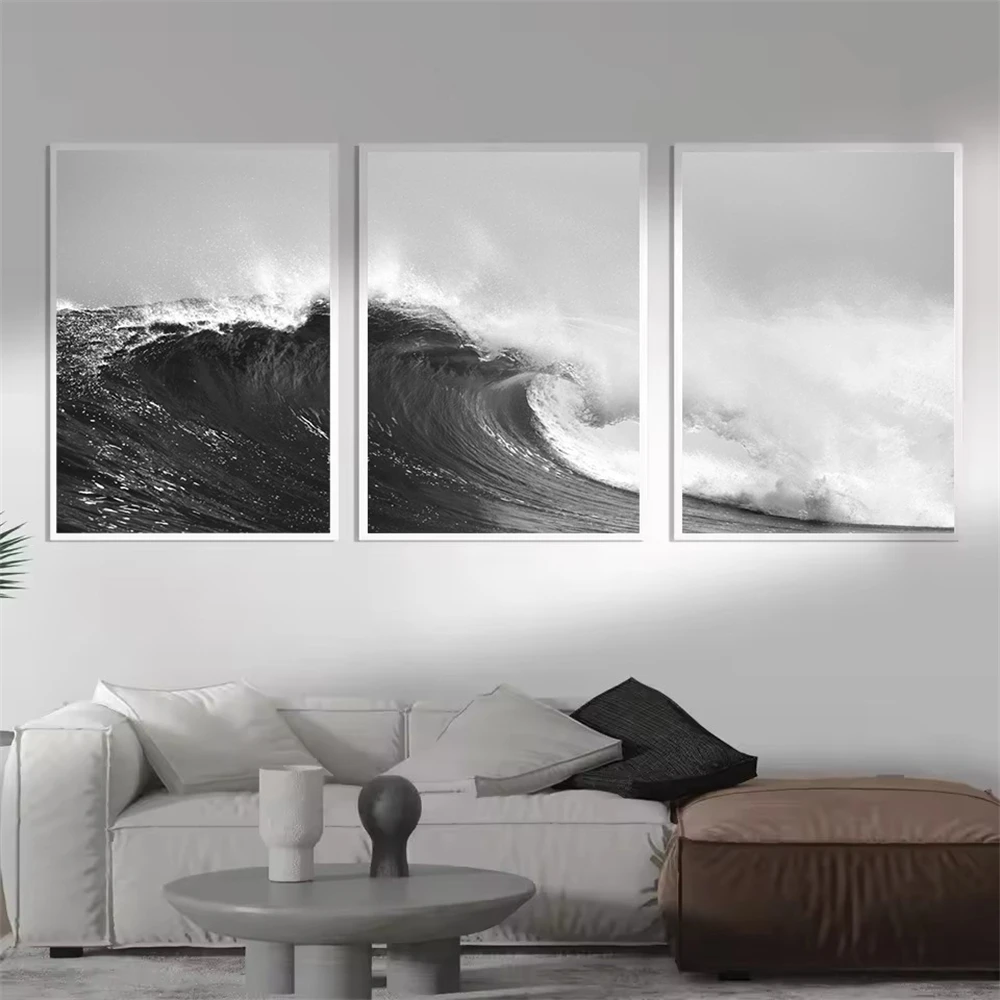 

Black and White Ocean Sea Waves Wall Art Canvas Painting Nordic Posters And Prints Modern Wall Pictures Living Room Decoration
