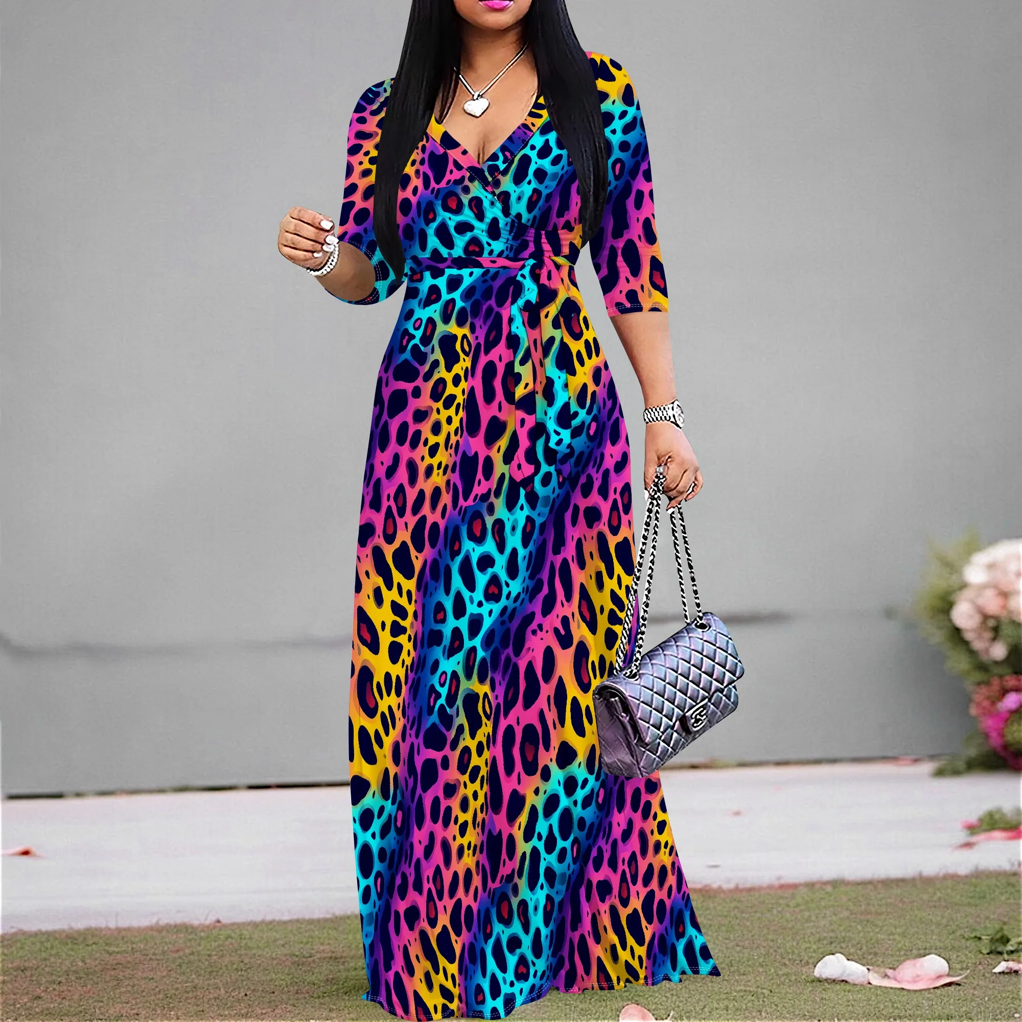 

Bold Neon Leopard Print Maxi Dress S-2XL Women’s Party Clubwear for Afro Girls Night Out Festival