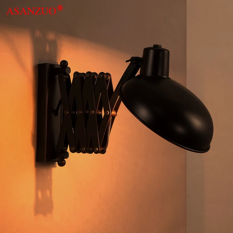 ASANZUO American Retro Industrial Wall Lamp Restaurant Loft  Adjustable Telescopic wall sconce Living Room E27 Lighting fixtures image 4