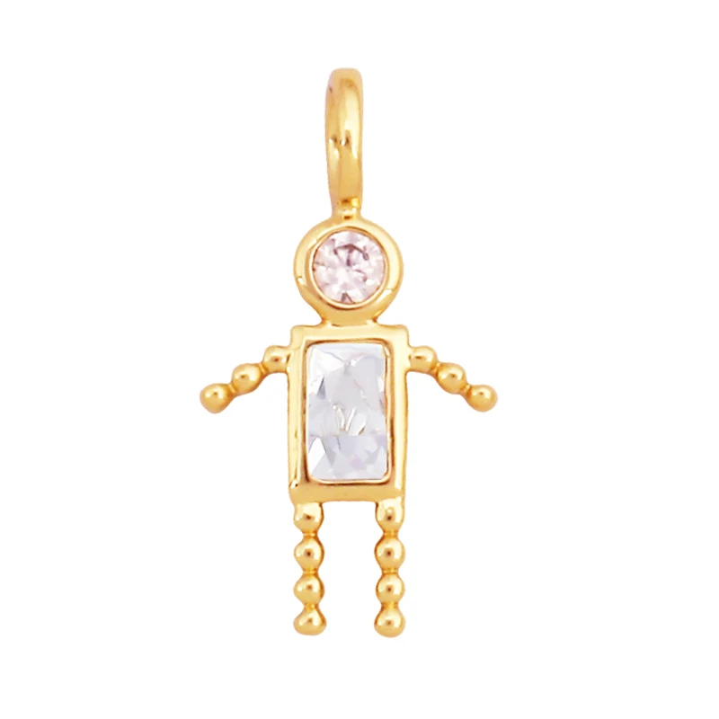 Trendy Love Boy Girl Geburtsstein Zirkonia Charm Anhänger, echte 18K Gold Halskette Armband für DIY handgemachten Schmuck Versorgung S04 – Detail 17